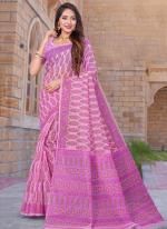 Light Pink Cotton Daily Wear Printed Saree