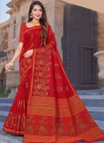 Red Cotton Daily Wear Printed Saree