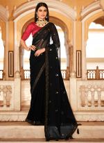 Black Chinnon Traditional Wear Thread Work Saree