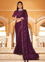 Purple Chinnon Traditional Wear Thread Work Saree