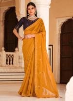 Yellow Chinnon Traditional Wear Thread Work Saree