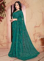 Green Net Party Wear Resham Work Saree