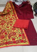 Maroon Cambric Cotton Traditional Wear Sequins Work Readymade Salwar Suit