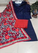 Navy Blue Cambric Cotton Traditional Wear Sequins Work Readymade Salwar Suit