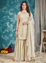 Cream Georgette Wedding Wear Sequins Work Readymade Salwar Suit