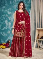 Red Georgette Wedding Wear Sequins Work Readymade Salwar Suit