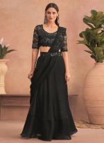 Black Fancy Wedding Wear Hand Work Lahenga Saree