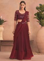 Maroon Fancy Wedding Wear Hand Work Lahenga Saree