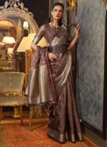 Brown Organza Party Wear Handloom Saree