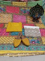 Yellow Cambric Cotton Festival Wear Sequins Work Readymade Salwar Suit