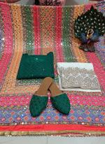 Bottle Green Cambric Cotton Festival Wear Sequins Work Readymade Salwar Suit