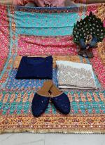 Navy Blue Cambric Cotton Festival Wear Sequins Work Readymade Salwar Suit