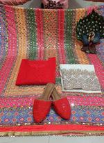 Red Cambric Cotton Festival Wear Sequins Work Readymade Salwar Suit