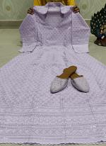 Lilac Cambric Cotton Festival Wear Lucknowi Work Gown