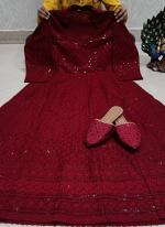 Maroon Cambric Cotton Festival Wear Lucknowi Work Gown