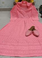 Pink Cambric Cotton Festival Wear Lucknowi Work Gown