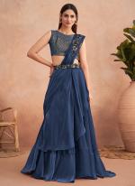 Navy Blue Fancy Wedding Wear Embroidery Work Saree