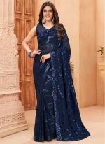 Navy Blue Georgette Traditional Wear Sequins Work Saree