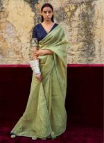 Light Green Soft Organza Party Wear Zari Weaving Saree