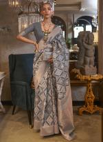 Grey Pure Linen Festival Wear Patola Saree