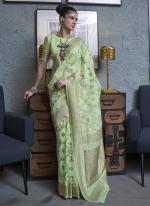 Light Green Pure Linen Festival Wear Patola Saree