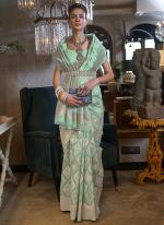 Pista Green Pure Linen Festival Wear Patola Saree