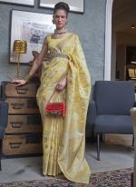 Yellow Pure Linen Festival Wear Patola Saree