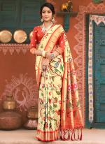 Cream Silk Festival Wear Weaving Saree