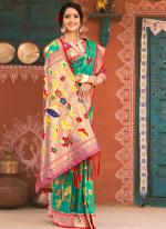 Teal Silk Festival Wear Weaving Saree