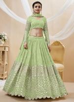 Pista Green Georgette Party Wear Embroidery Work Lehenga Choli