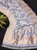 Light Blue Raw Silk Festival Wear Weaving Saree