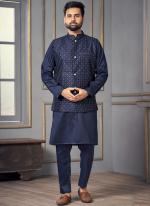 Navy blue Banglori Silk Party Wear Sequins Work Kurta Pajama