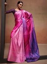 Pink Satin Party Wear Digital Printed Saree