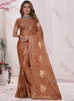 Rust Organza Party Wear Zarkan Work Saree