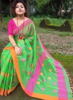 Light Green Linen Regular Wear Digital Printed Saree