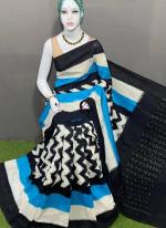 Black Linen Daily Wear Digital Printed Saree