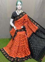 Orange Linen Daily Wear Digital Printed Saree