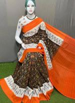 Brown Linen Daily Wear Digital Printed Saree