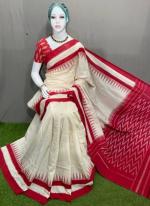 Cream Linen Daily Wear Digital Printed Saree