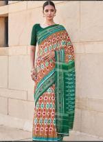 Brown Linen Daily Wear Digital Printed Saree