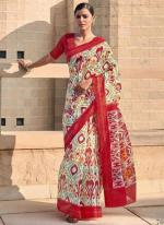 Red Linen Daily Wear Digital Printed Saree