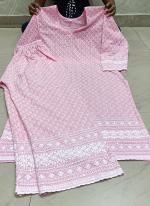 Pink Pure Cotton Festival Wear Lucknowi Work Kurti With Palazzo
