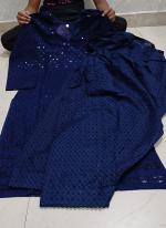 Navy blue Pure Cotton Traditional Wear Lucknowi Work Kurti With Pant