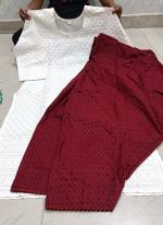 Maroon Pure Cotton Traditional Wear Lucknowi Work Kurti With Pant