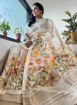 Latest White Linen Daily Wear Digital Printed Saree