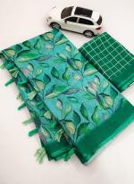 Light Green Linen Regular Wear Digital Printed Saree