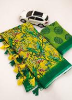 Yellow Linen Regular Wear Digital Printed Saree
