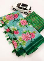 Pista Green Linen Regular Wear Digital Printed Saree