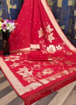 Red Raw Silk Festival Wear Weaving Saree