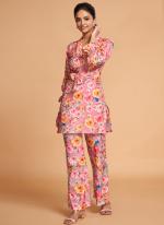 Pink Rayon Casual Wear Printed Work Cord Set